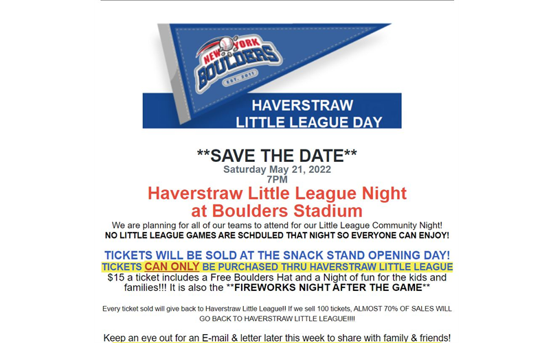 NY Boulders - Haverstraw Little League Day